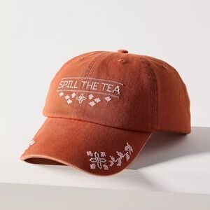 🪷NWT By Anthropologie Pointelle Stitched Baseball Cap Spill The Tea, One Size🌙